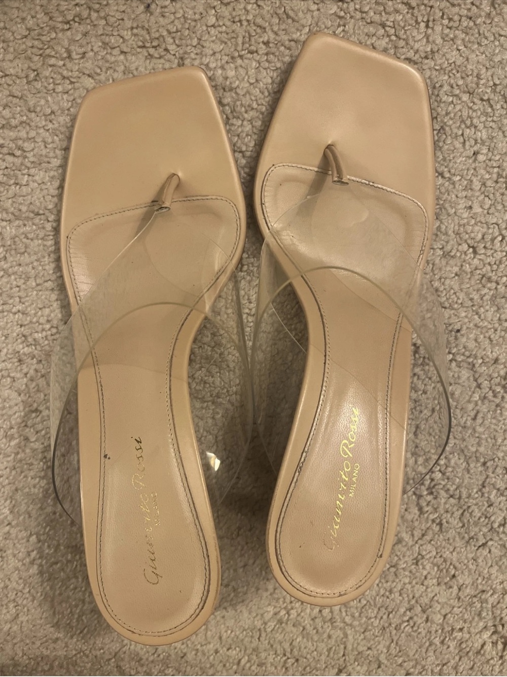 Gianvito Rossi Beige Nude Clear-Trim Toe-Ring Sandals size 39.5 Milano